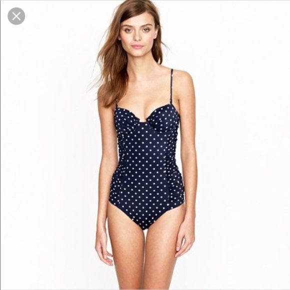 navy polka dot swimsuit